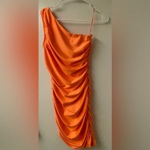 Rumba Time Ruched One Shoulder Mini Dres- xs